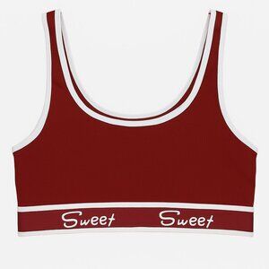 Women’s SM Maroon Ribbed Crop Sports Bra “Sweet” Low Impact Workout Top-A192